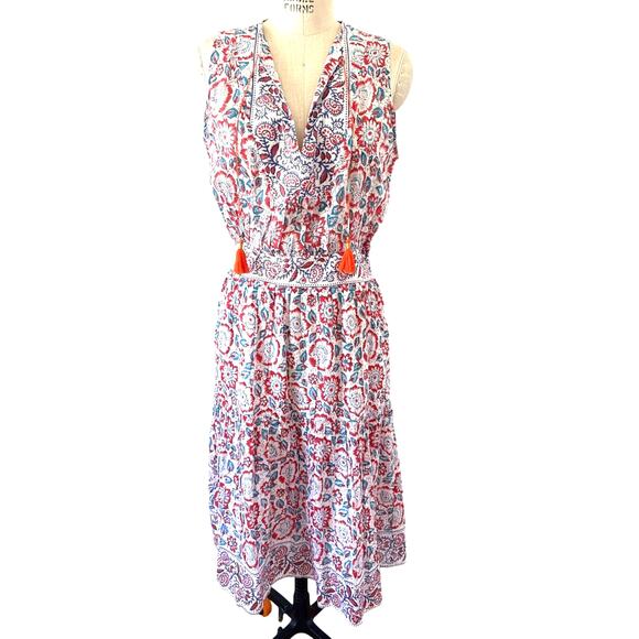 Bell by Alicia Bell Dresses & Skirts - BELL by Alicia Bell Midi Sun Dress in Blue & Orange Floral Silk Print Size Large